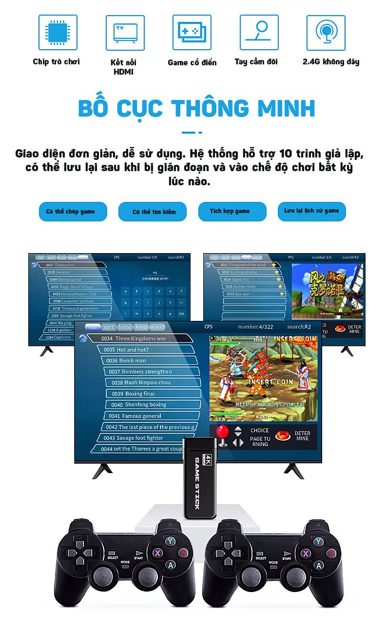 Máy chơi game 4 nút Aturos U8 tích hợp 800 game cổ điển, hỗ trợ chép game bên ngoài, hỗ trợ 4K, chơi game Arcade (NES, GBA, FPS, SFC...), 2 tay cầm không dây