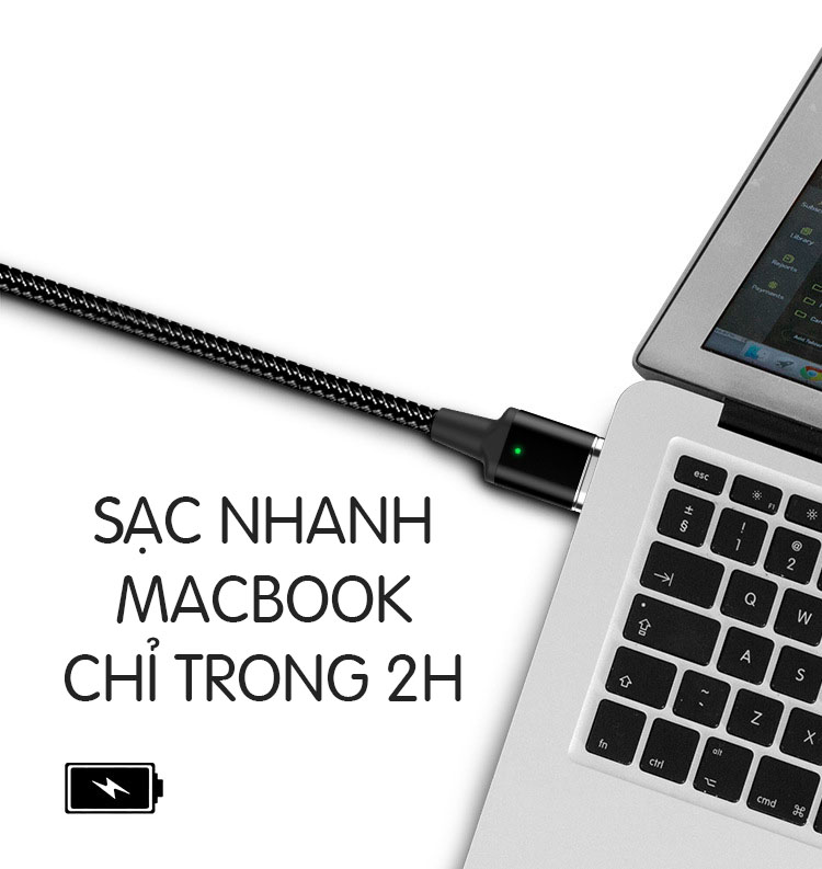Cáp nam châm Type C dài 1.8m cho điện thoại, Laptop nguồn 86W Promax Magnetic Cable