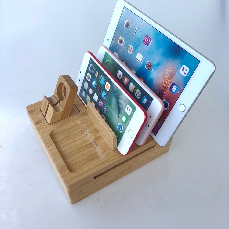 Dock đế sạc gỗ kèm giá đỡ đa năng cho iPhone, iPad, Apple Watch, Android, Tablet - Aturos D4WN