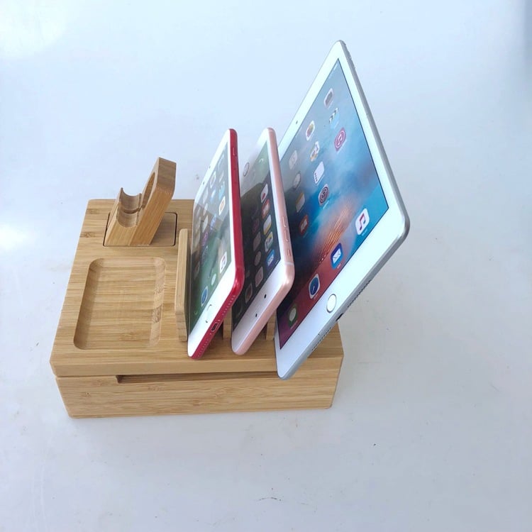 Dock đế sạc gỗ kèm giá đỡ đa năng cho iPhone, iPad, Apple Watch, Android, Tablet - Aturos D4WN