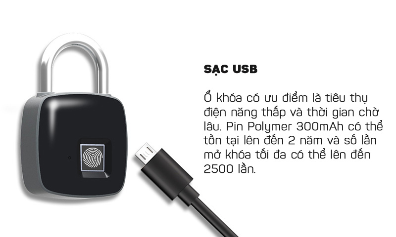 Ổ khóa vân tay điện tử chống trộm thông minh có USB sạc Aturos P65