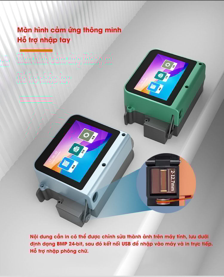 Máy in mini cầm tay Aturos T1 in mã vạch, date trên bao bì lồi lõm