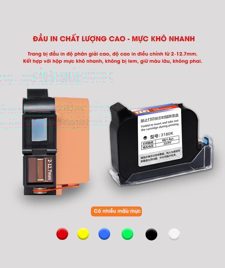 Máy in mini cầm tay Aturos T1 in mã vạch, date trên bao bì lồi lõm