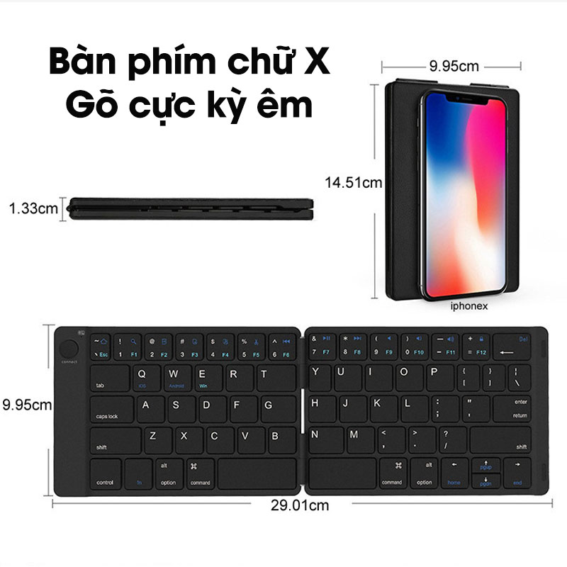 Bàn phím gập Aturos B047 kết bối Bluetooth, cổng Type C cho điện thoại, máy tính bảng