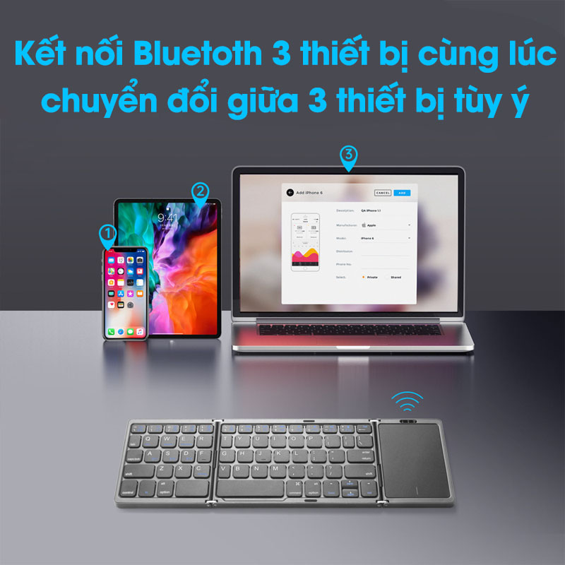 Bàn phím gập Aturos B089T tích hợp touchpad kết bối Bluetooth cho điện thoại, máy tính bảng