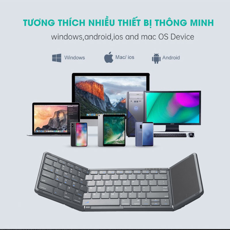 Bàn phím gập Aturos B099T tích hợp touchpad kết bối Bluetooth cho điện thoại, máy tính bảng, PC, Laptop