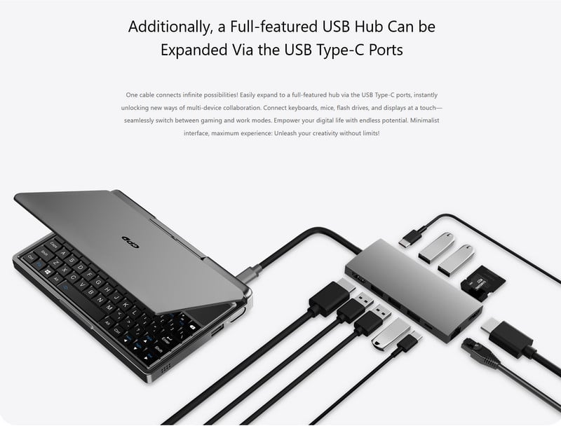 Laptop bỏ túi mini GPD MicroPC 2 7inch, Win11, RAM 16GB, SSD 512GB, chơi game AAA