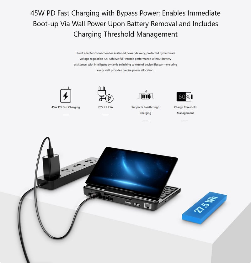Laptop bỏ túi mini GPD MicroPC 2 7inch, Win11, RAM 16GB, SSD 512GB, chơi game AAA