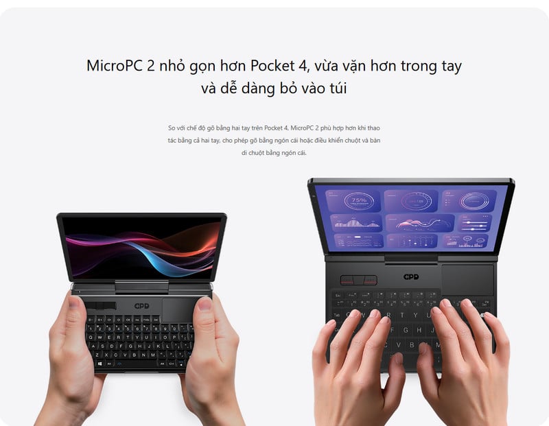 Laptop bỏ túi mini GPD MicroPC 2 7inch, Win11, RAM 16GB, SSD 512GB, chơi game AAA