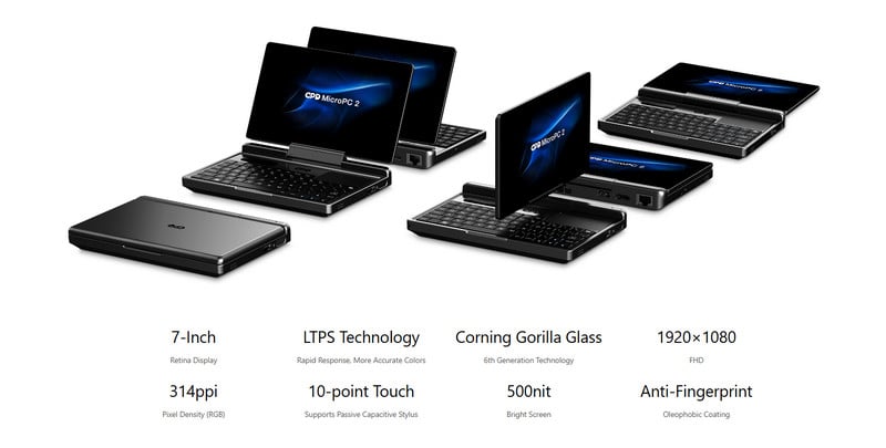 Laptop bỏ túi mini GPD MicroPC 2 7inch, Win11, RAM 16GB, SSD 512GB, chơi game AAA
