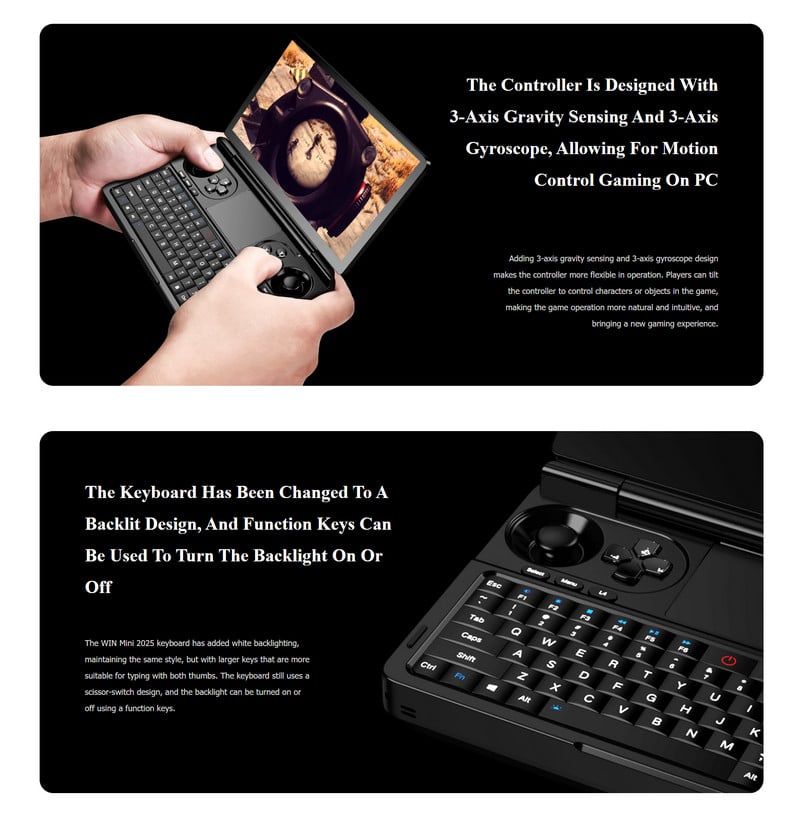 Máy chơi game cầm tay GPD Win Mini 2025, màn hình 7 inch, SSD 2280