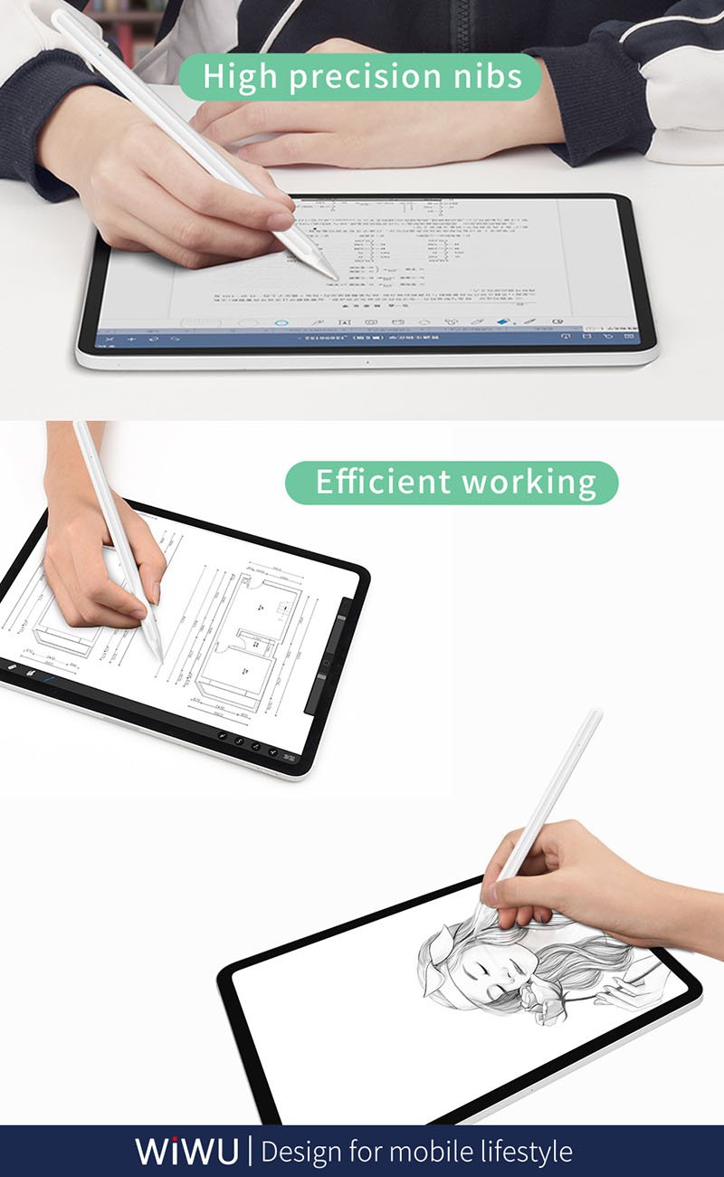 Bút cảm ứng stylus chống tì tay cho iPad WiWu Pencil Pro (viết vẽ nghiêng hơn 60 độ, chống tì tay như Apple Pencil, hút nam châm)