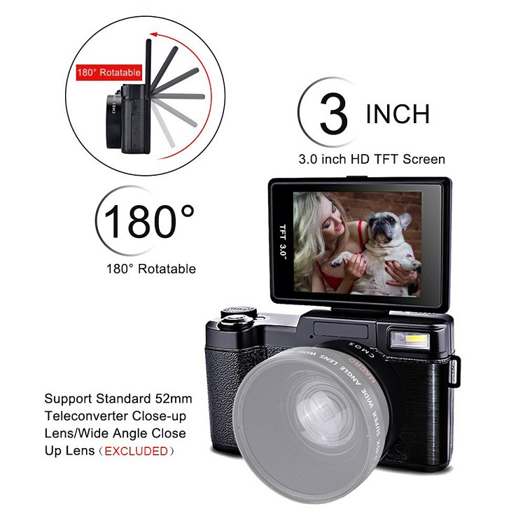 Máy ảnh kĩ thuật số mini tích hợp máy quay phim Aturos ES-CDRW Vlog 2.7K Ultra HD, Màn hình lật 180 độ, 3 inches, kết nối wifi