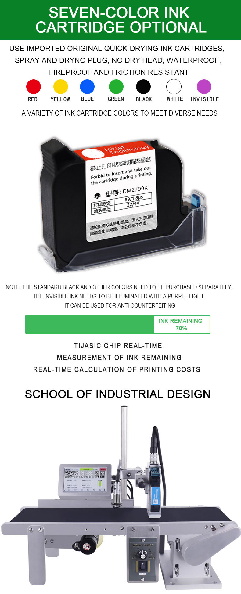 Hệ thống in date tự động dùng băng tải mini Aturos K700-600DPI  (Máy in, màn hình,băng chuyền, giá đỡ,cảm biến)