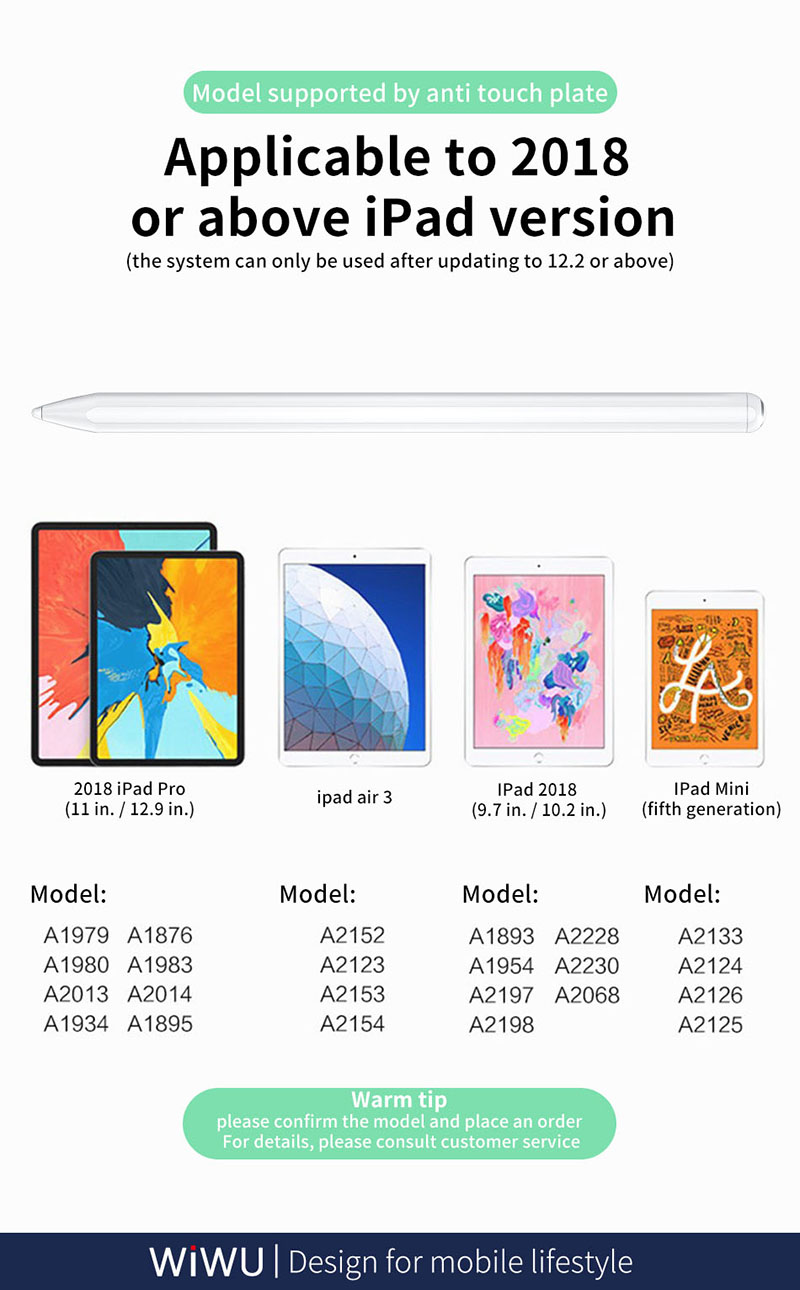 Bút cảm ứng stylus chống tì tay cho iPad WiWu Pencil Pro (viết vẽ nghiêng hơn 60 độ, chống tì tay như Apple Pencil, hút nam châm)