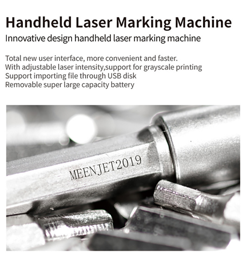 Máy in khắc laser mini cầm tay trên mọi chất liệu, in date, in logo, in số lô, ngày sản xuất Aturos Meenjet