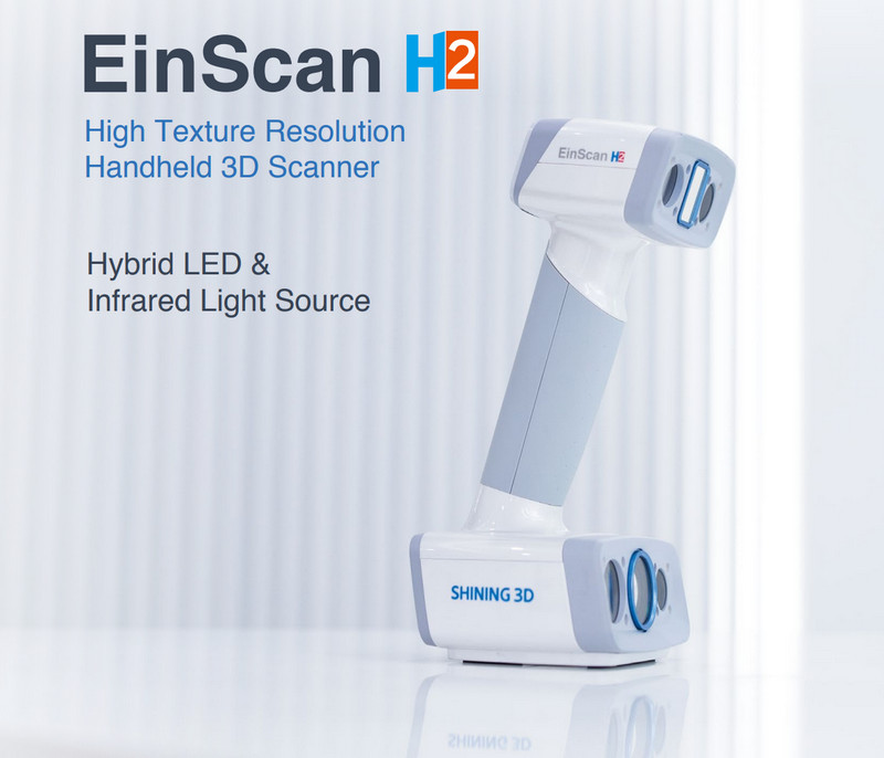 Máy quét 3D cầm tay EinScan H2 dùng nguồn sáng hồng ngoại và Hybrid LED, quét mọi vật
