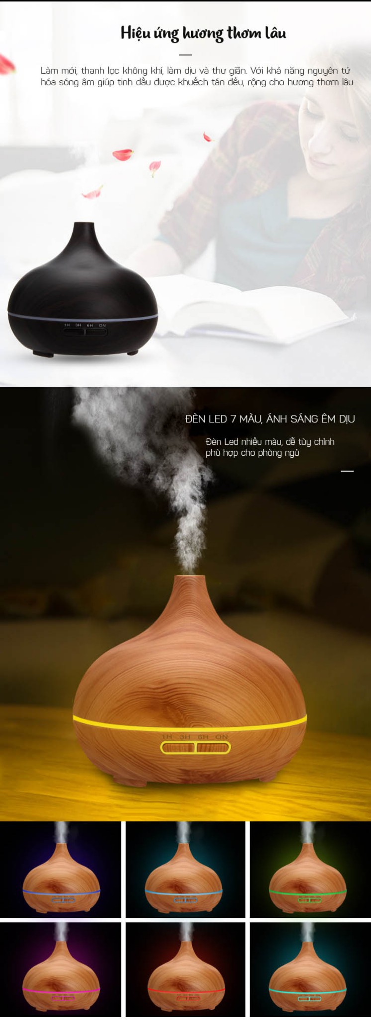 Máy phun sương khuếch tán tinh dầu mini Promax 68YK tích hợp đèn ngủ kèm remote điều khiển từ xa ( 550ml)