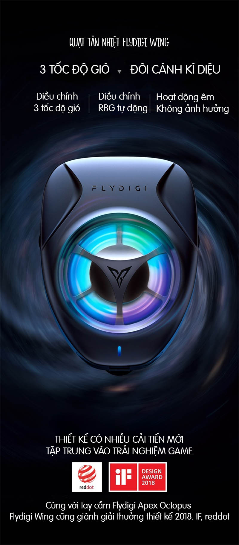 Quạt tản nhiệt chơi game cho điện thoại Flydigi WASP Wing