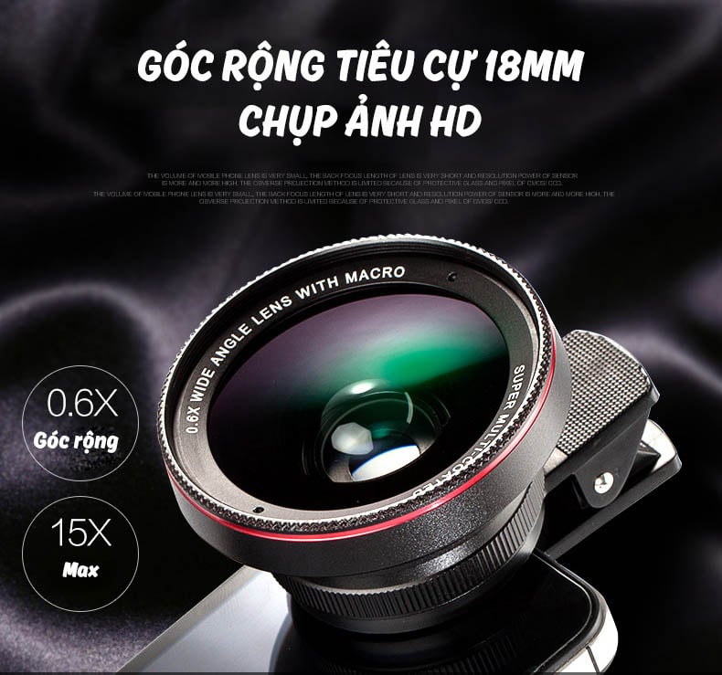 Bộ kính lens cho điện thoại góc rộng Wide Angle, Macro chất lượng 4K HD 0.6X Aturos LN01