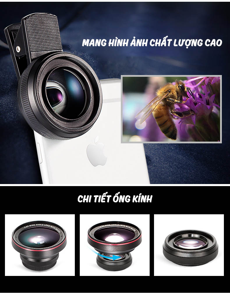 Bộ kính lens cho điện thoại góc rộng Wide Angle, Macro chất lượng 4K HD 0.6X Aturos LN01