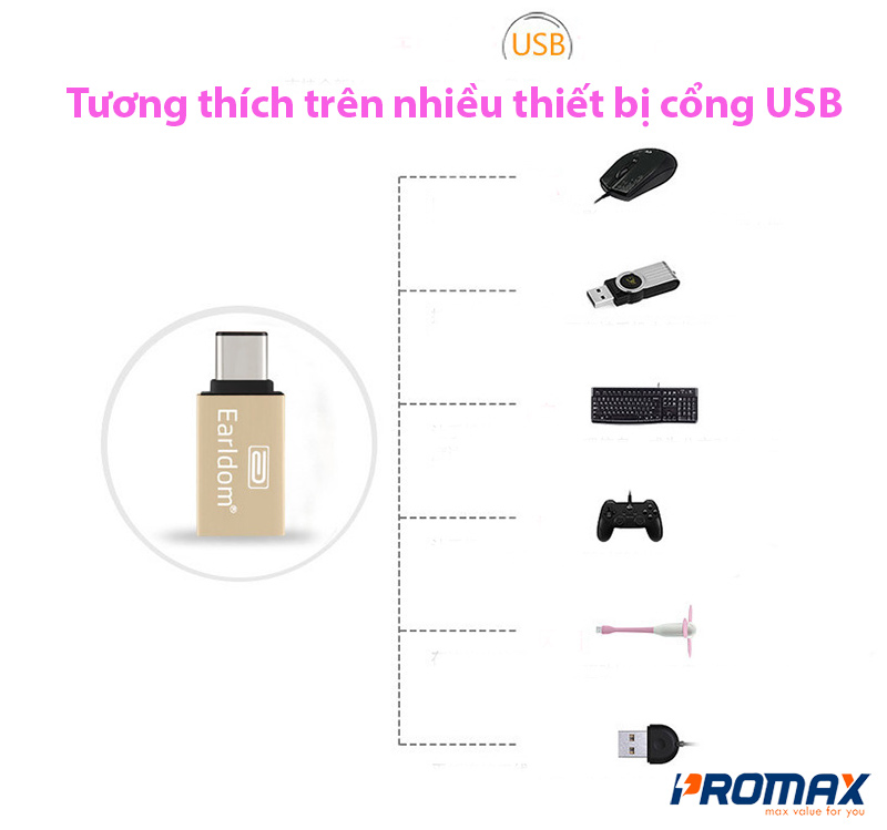 OTG chuyển đổi Type C sang USB 3.0 Fullsize hiệu Earldom