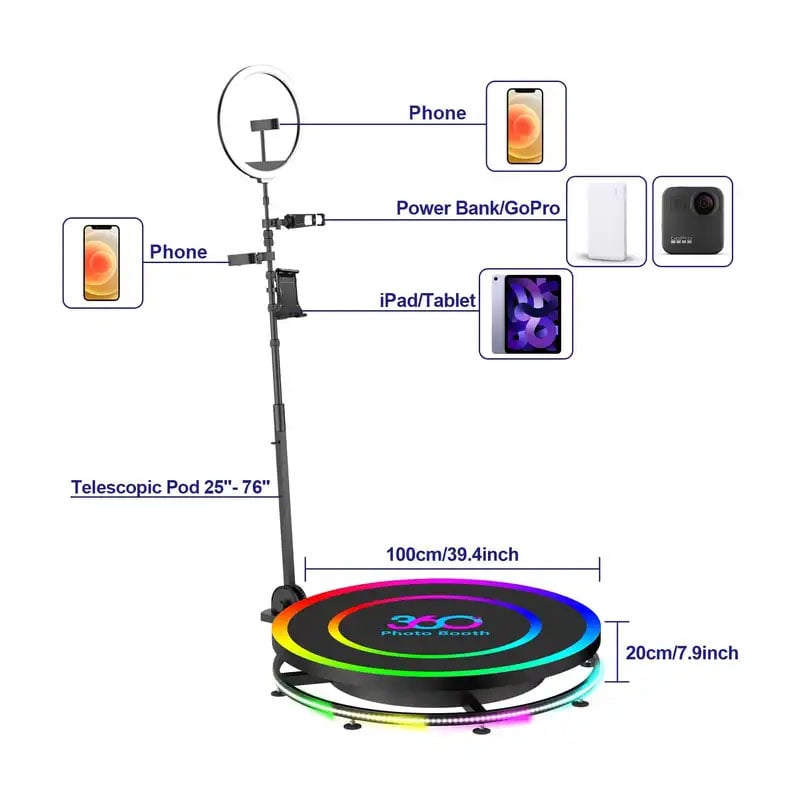 Bàn Xoay Photo Booth 360, bục xoay 360 độ quay video, chụp ảnh như ngôi sao Hollywood (Kích thước 100cm)