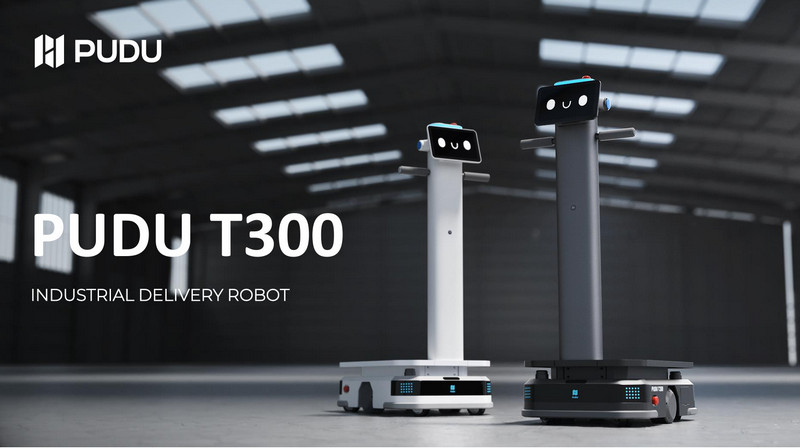 Robot giao hàng công nghiệp thông minh Pudu T300 kết nối thang máy