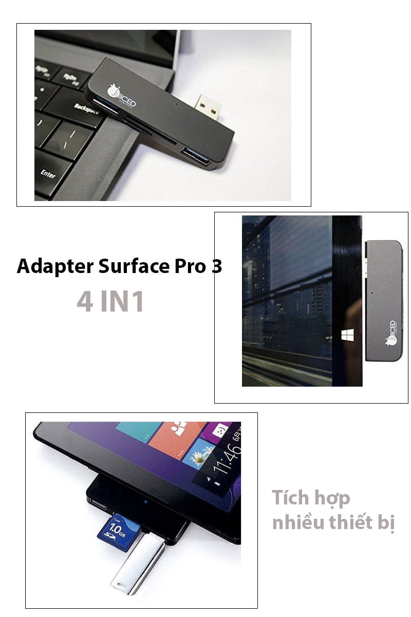 Adapter cho Surface Pro 3 4 trong 1 với 2 đầu USB 3.0, SD/SDHC?MMC4.0, Micro SD/SDHC Juiced Systems