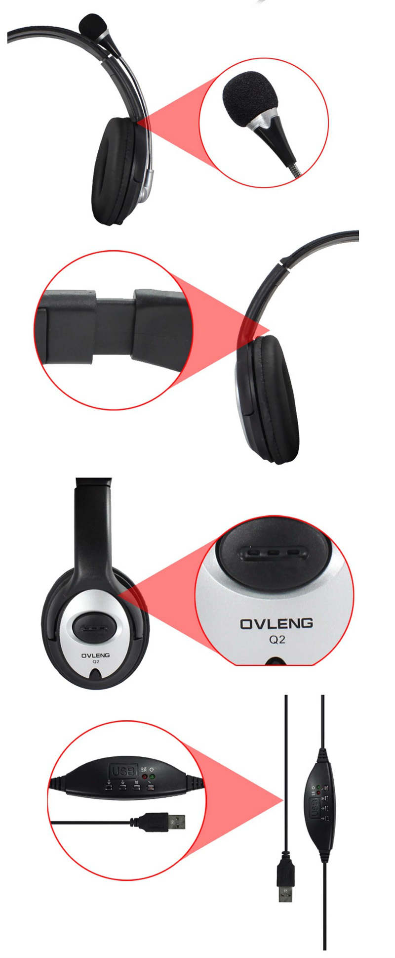 Tai nghe game thủ kết nối qua cổng USB Ovleng tích hợp Mic đàm thoại