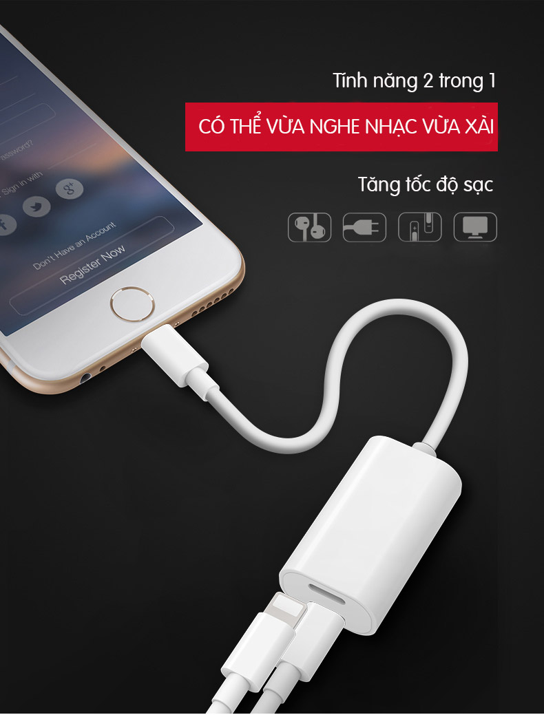 Lightning cho  iPhone 7 / 7 Plus/ 8 Plus đôi 2 cáp kết nối tai nghe, sạc cáp Promax DuoFAST