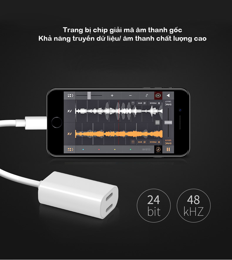 Lightning cho  iPhone 7 / 7 Plus/ 8 Plus đôi 2 cáp kết nối tai nghe, sạc cáp Promax DuoFAST