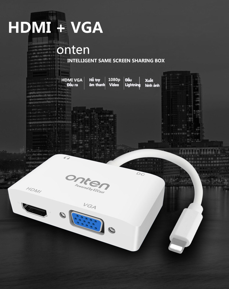 Cáp xuất hình ảnh, video HDMI/VGA chất lượng cao từ đầu Lightning sang TV Onten OTN-7585