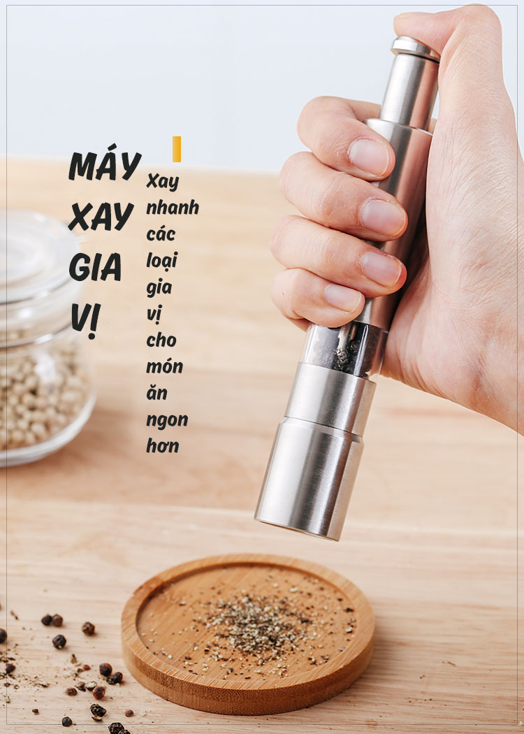 Máy xay tiêu, xay gia vị cầm tay mini bằng thép không gỉ Aturos Anox