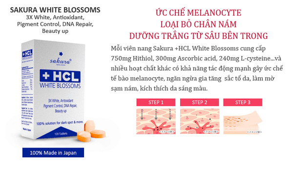 Viên uống trị nám làm trắng da Sakura HCL White Blossoms – HeBeCare