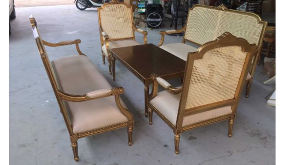 bàn ghế louis phong cách đan mây ấn tượng