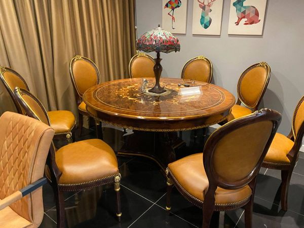 bộ bàn ăn cổ điển tròn louis 6 ghế