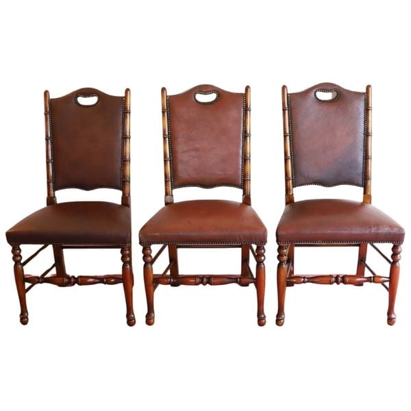 Ghế ăn cổ điển bọc da khung tre (4000-526)