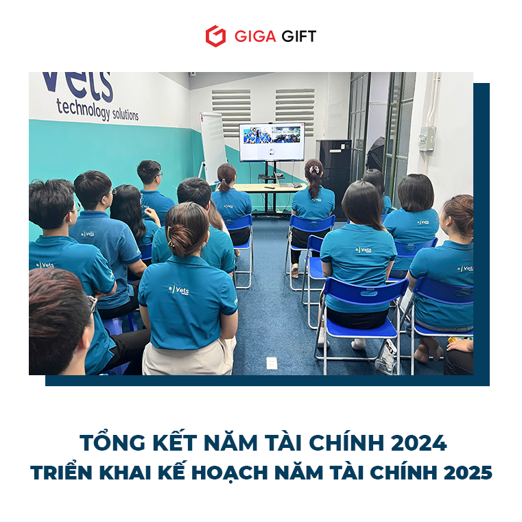 Ảnh chụp tập thể nhân sự tại Giga Gift trụ sở Hà Nội tham gia Họp Báo cáo Tổng kết năm tài chính 2024 Và kế hoạch triển khai năm tài chính 2025
