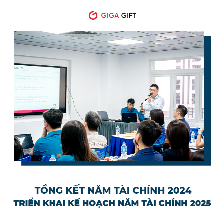 Ảnh chụp tập thể nhân sự tại Giga Gift trụ sở Hà Nội tham gia Họp Báo cáo Tổng kết năm tài chính 2024 Và kế hoạch triển khai năm tài chính 2025