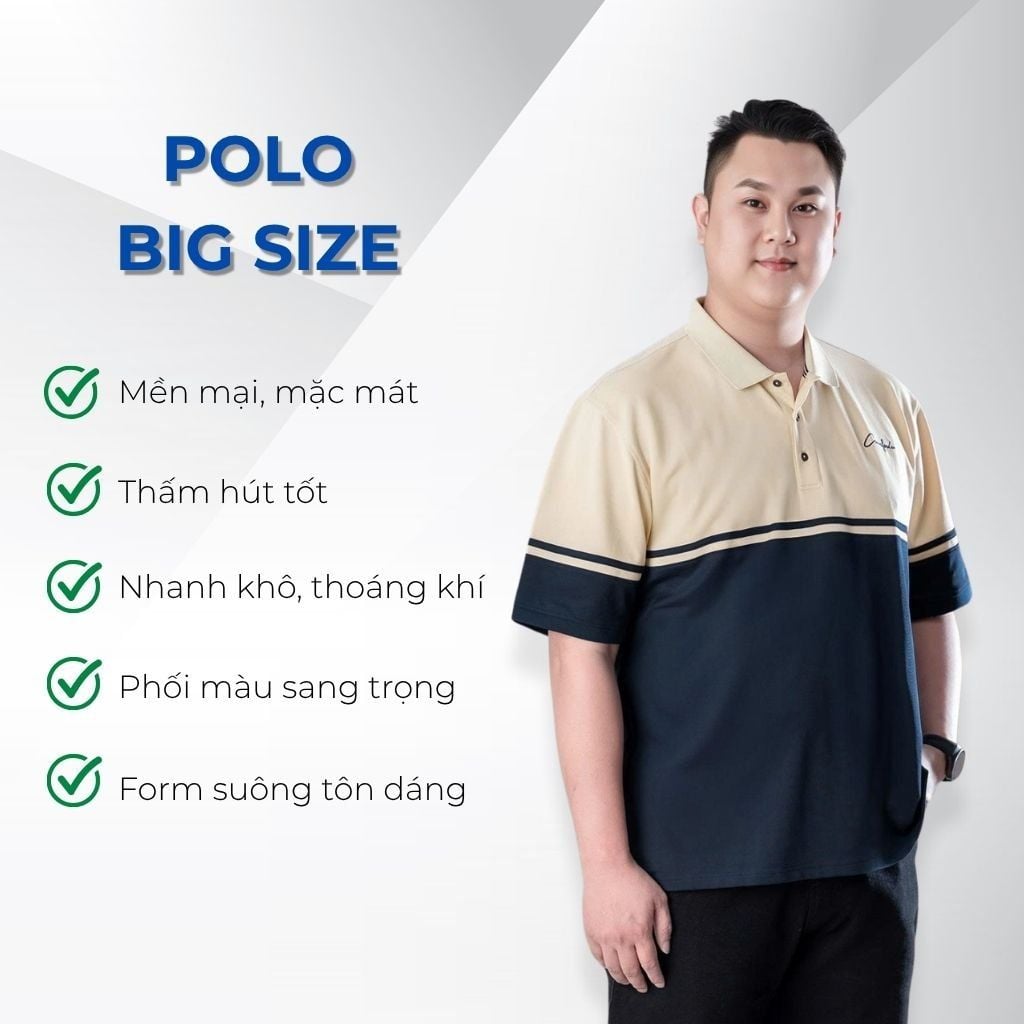 Mô tả chi tiết áo polo đen phối kem big size nam Akyoo