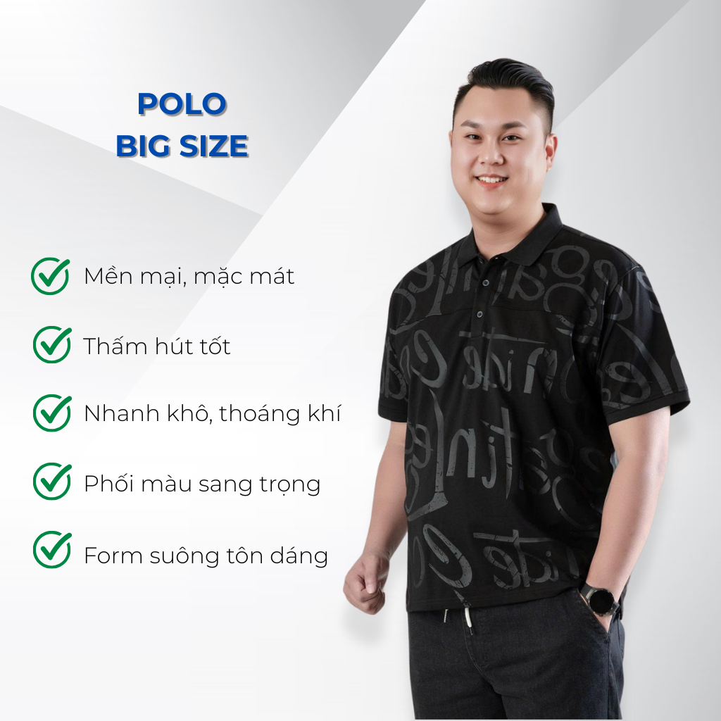 Mô tả chi tiết áo polo đen in a7 big size nam Akyoo