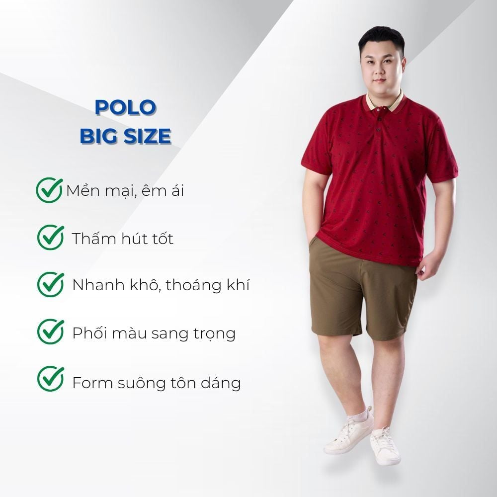 Mô tả chi tiết áo polo đỏ họa tiết big size nam Akyoo