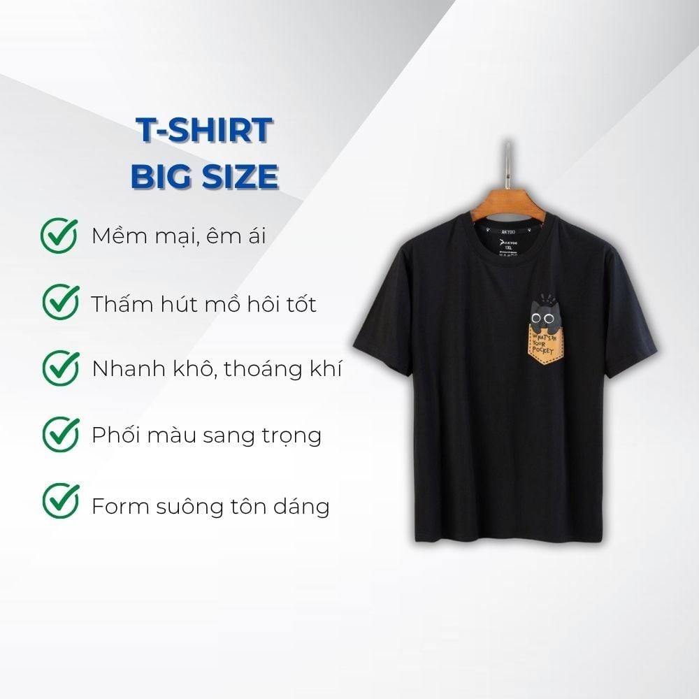 Mô tả áo thun đen d5 big size nam Akyoo, thời trang cho người béo từ 80-140kg