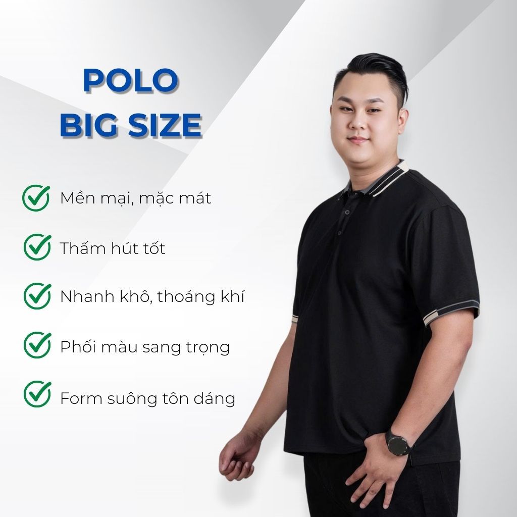 Mô tả chi tiết áo polo đen viền big size nam Akyoo