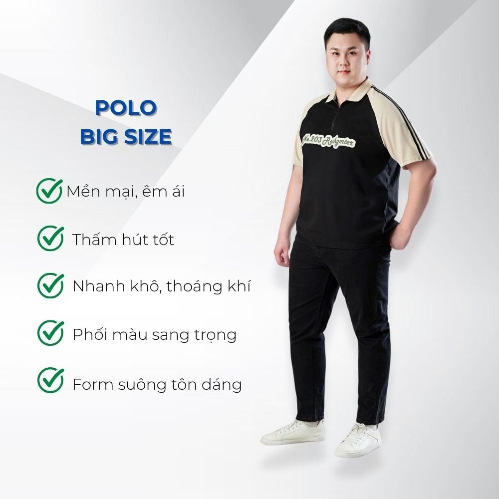 Mô tả chi tiết áo polo đen b1 big size nam Akyoo
