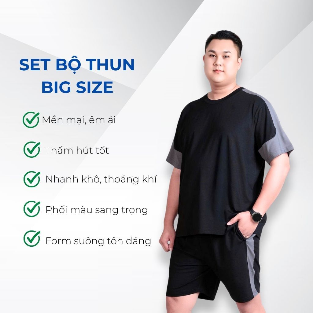 Mô tả chi tiết set bộ đen xám big size nam Akyoo