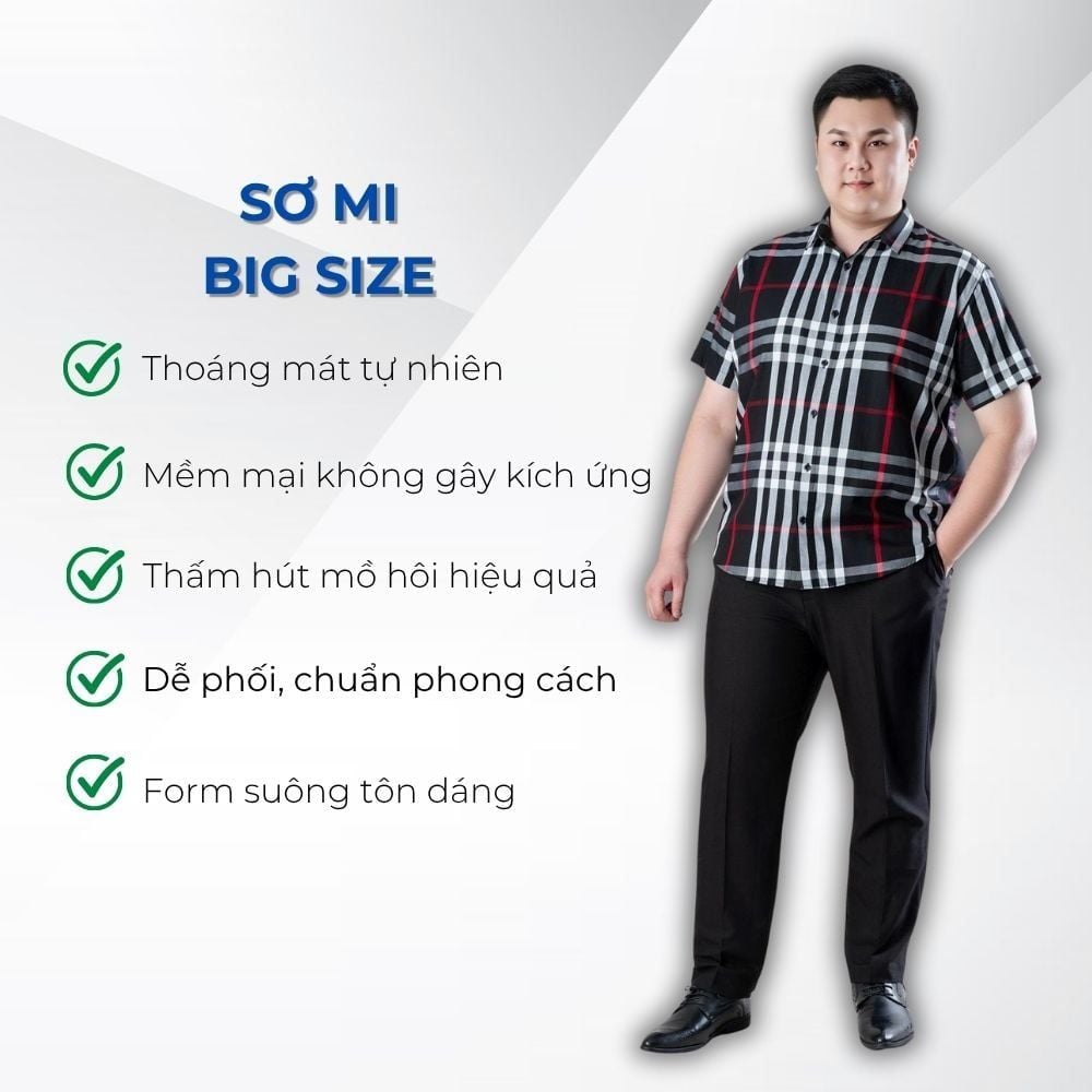 Mô tả chi tiết áo sơ mi cotton cộc tay kẻ big size nam Akyoo