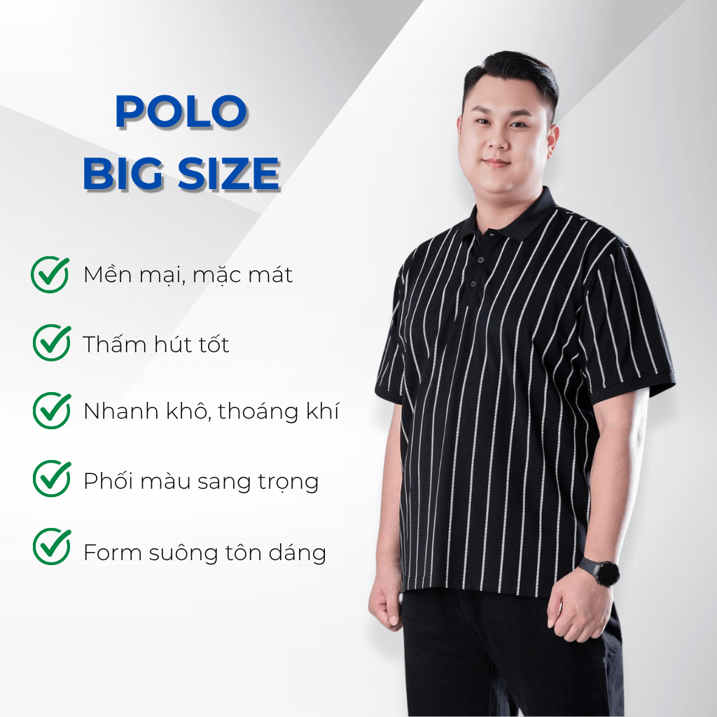 Mô tả chi tiết áo polo kẻ đen big size nam Akyoo