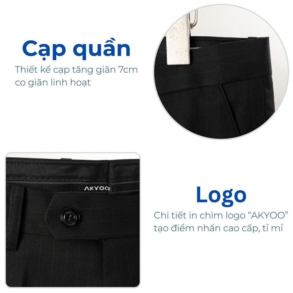 Mô tả logo và cạp quần âu kẻ form đứng big size nam Akyoo